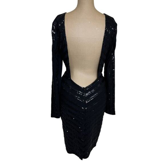 House of CB Mini Dress Black Sequin Long Sleeve Backless Cut out Front - Picture 8 of 10